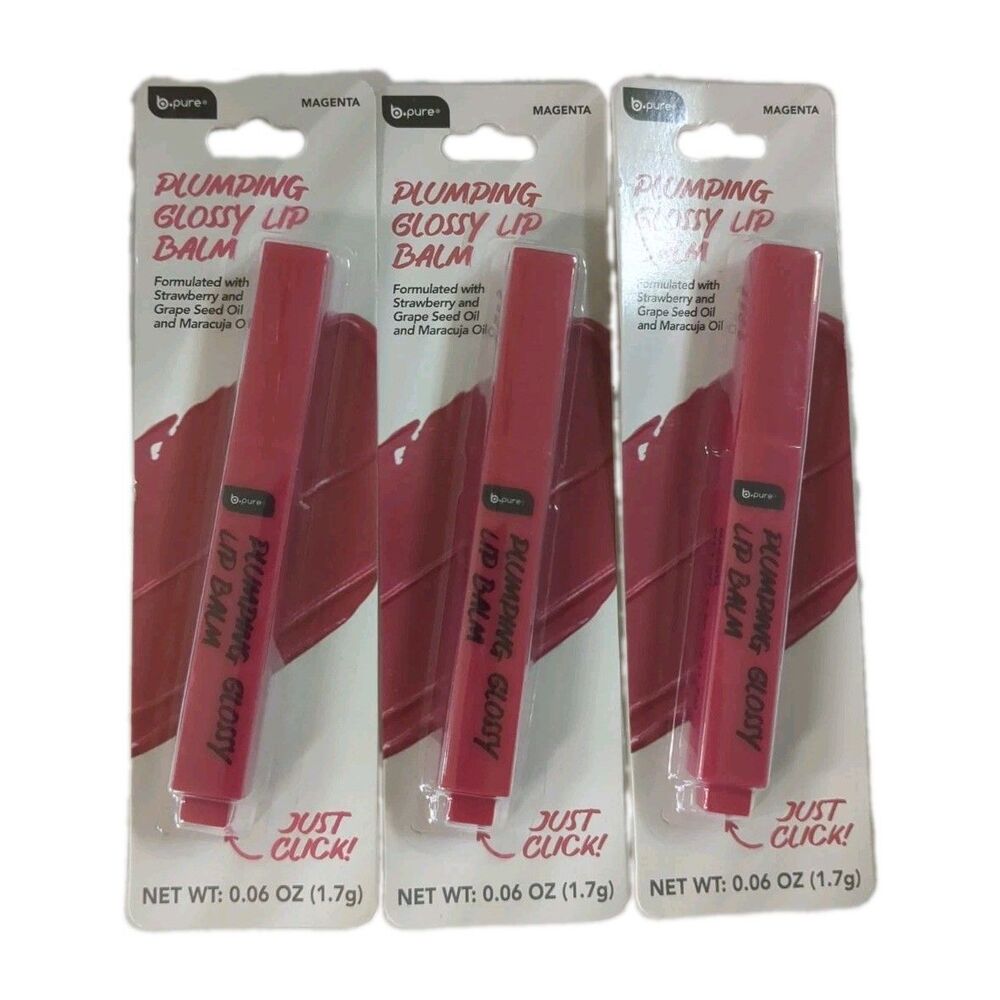 B-Pure Plumping Glossy Lip Balm - Magenta (Set of 3) - Maracuja Oil Moisturizing